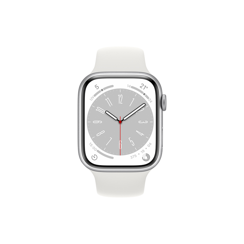 Apple Watch Series 8 GPS 45mm Silver Aluminium Case Sport Band - White EU